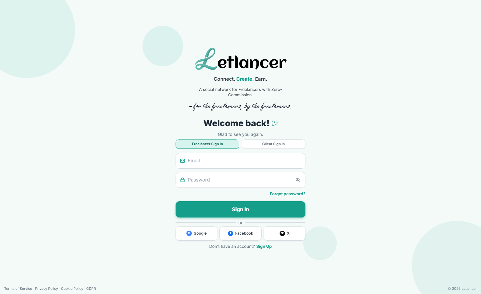 Client sign in page
