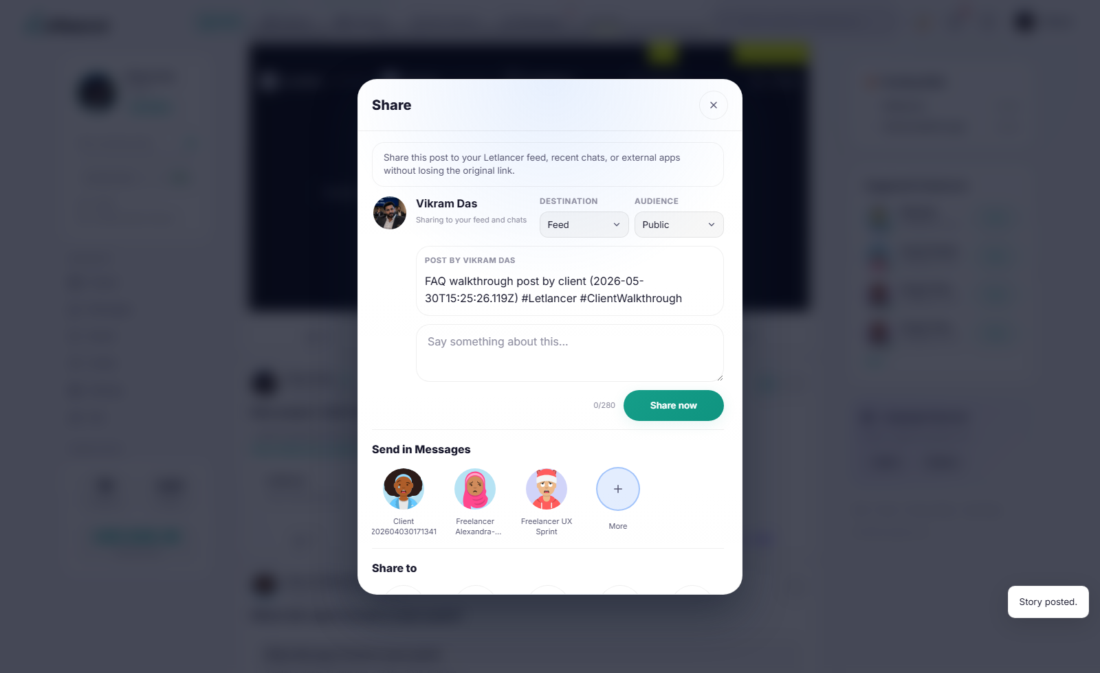 Client share sheet open