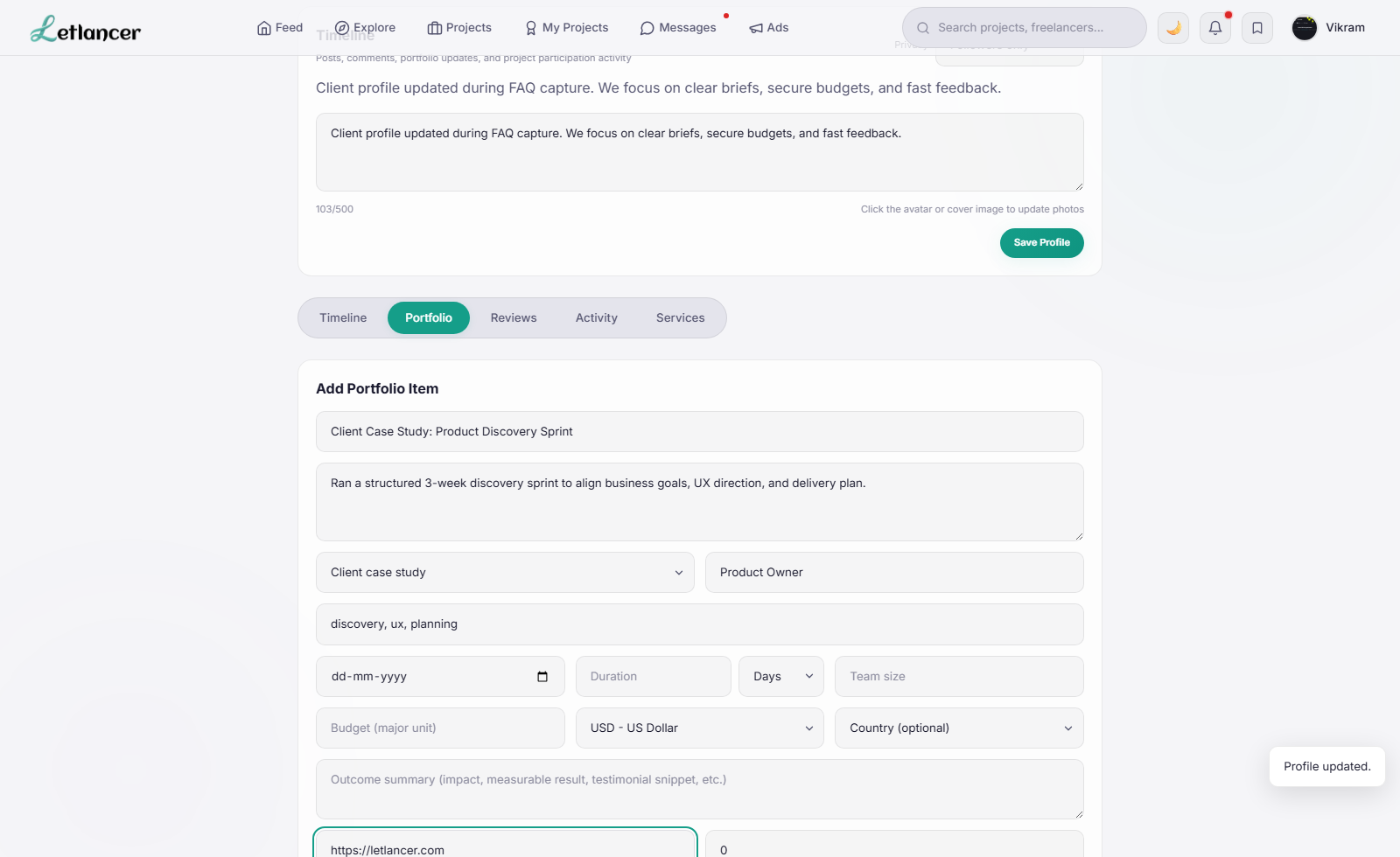 Client portfolio form