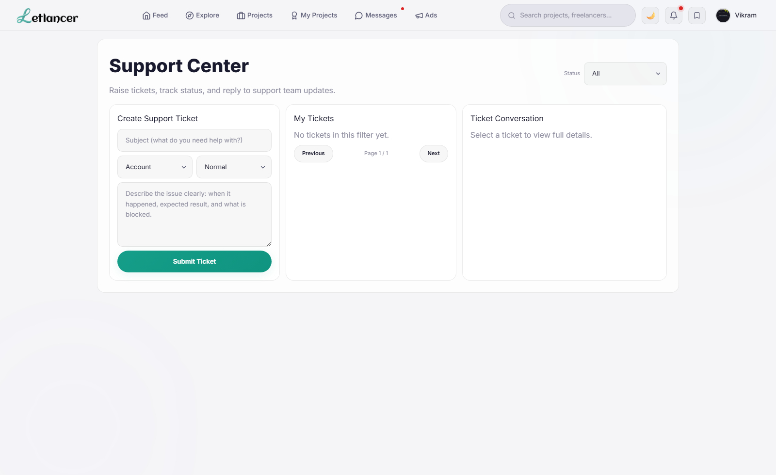 Support form page