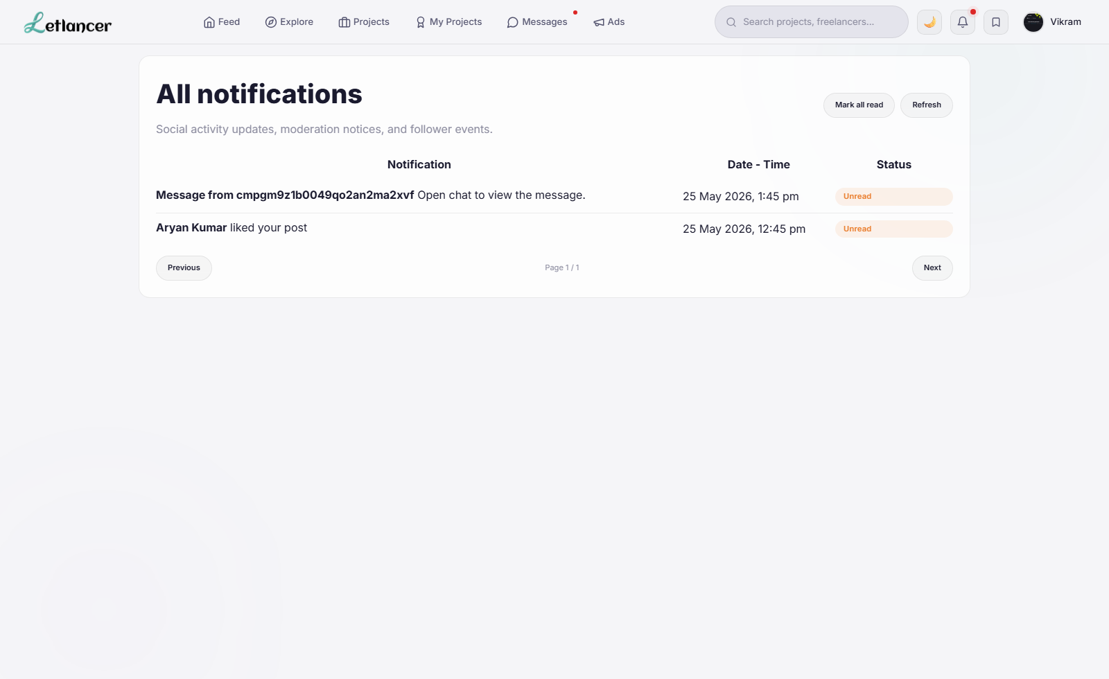 Client notifications route