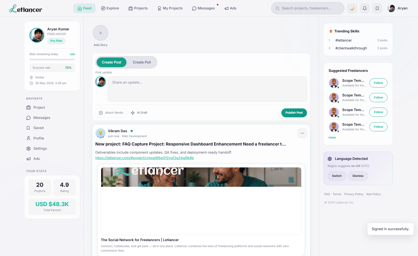 Freelancer feed dashboard