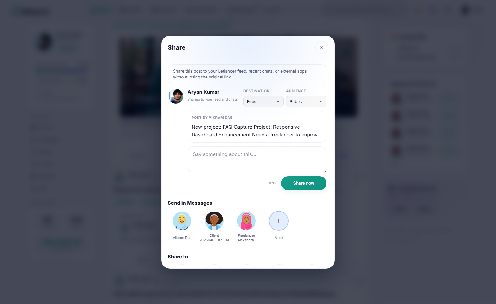 Freelancer share sheet