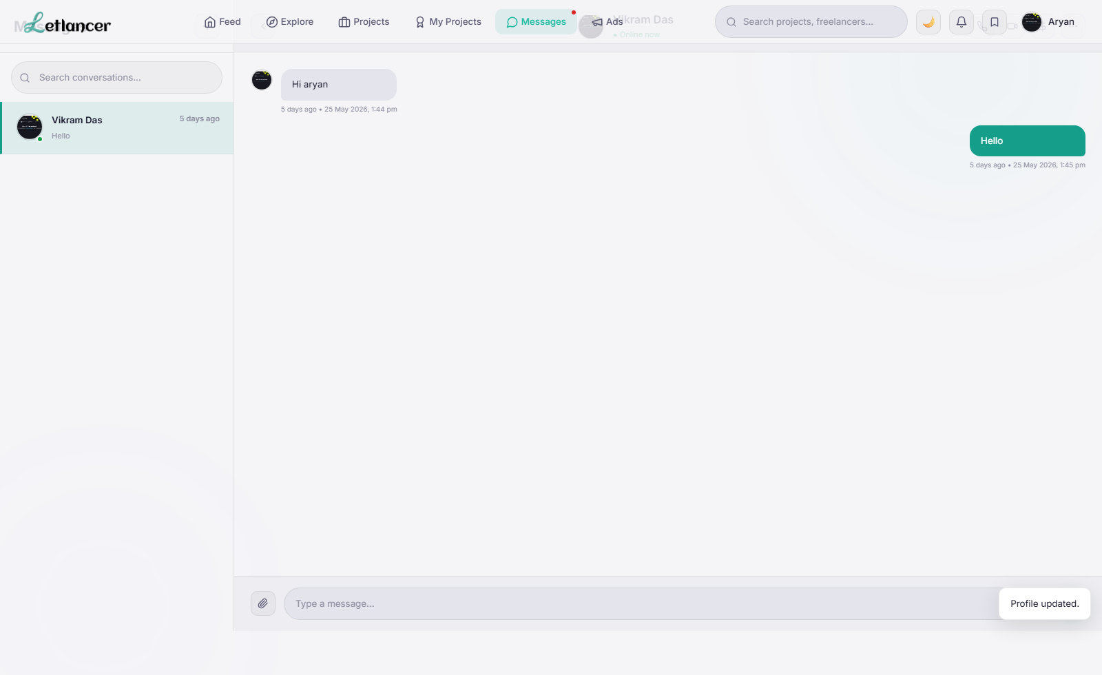 Freelancer messages open