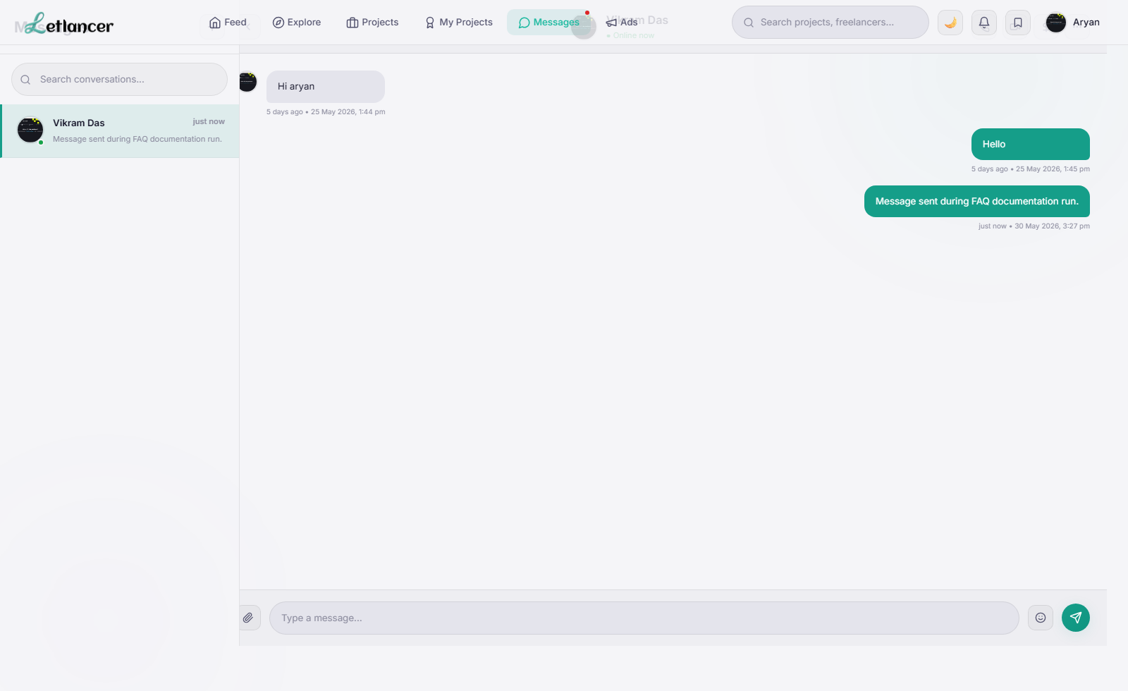 Freelancer message sent